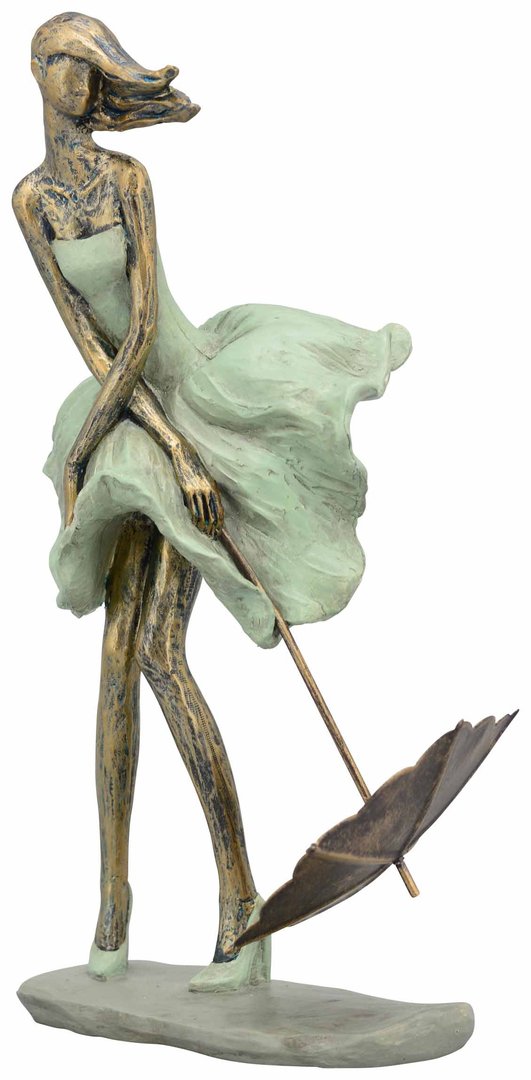 Hilda Skulptur mit Regenschirm - Kleid weht
