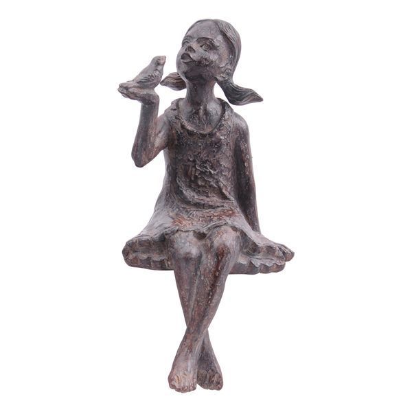 Mädchen Skulptur Hilda mit Vogel - Kantenhocker