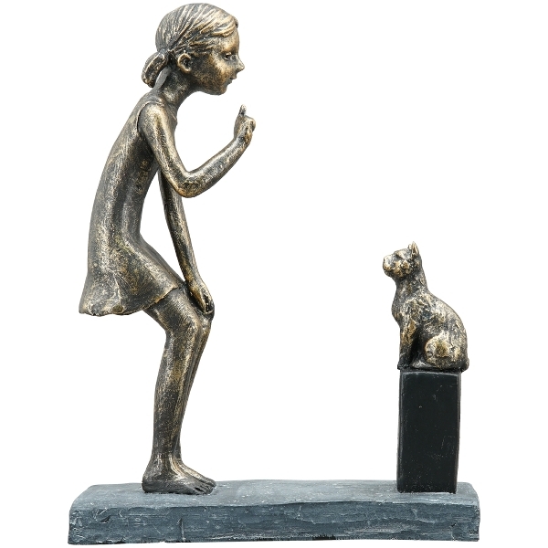 Kinder Skulptur Hilda - Mädchen mit Katze